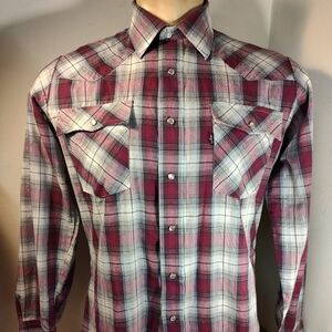 Levi and Strauss Pearl Snap Shirt Women's M Medium Plaid VTG Polyester Cotton